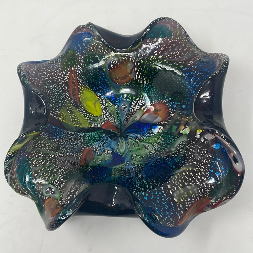 MURANO‎ Glass Tuttui Fruitti Floral Glass Bowl Rolled Edges